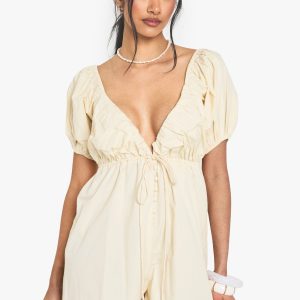 Cotton Poplin Puff Sleeve Playsuit