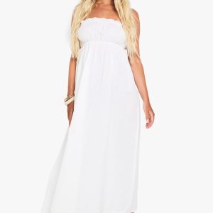Linen Shirred Bandeau Midaxi Dress