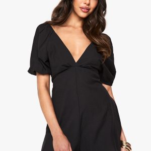 Linen Tie Back Puff Sleeve Playsuit
