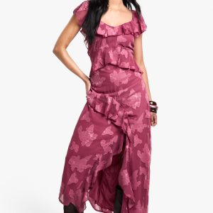 Jacquard Floral Ruffle Maxi Dress