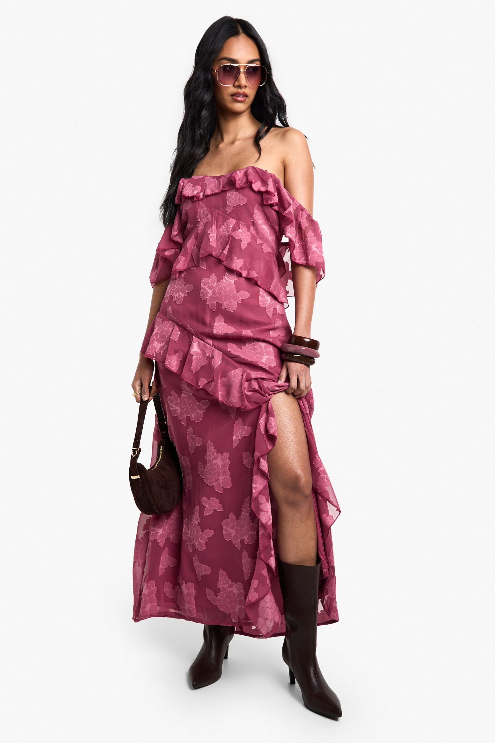 Jacquard Floral Ruffle Maxi Dress - Image 3