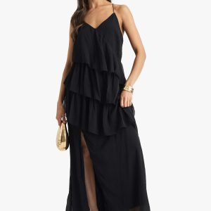 Chiffon Ruffle Cross Back Midaxi Dress