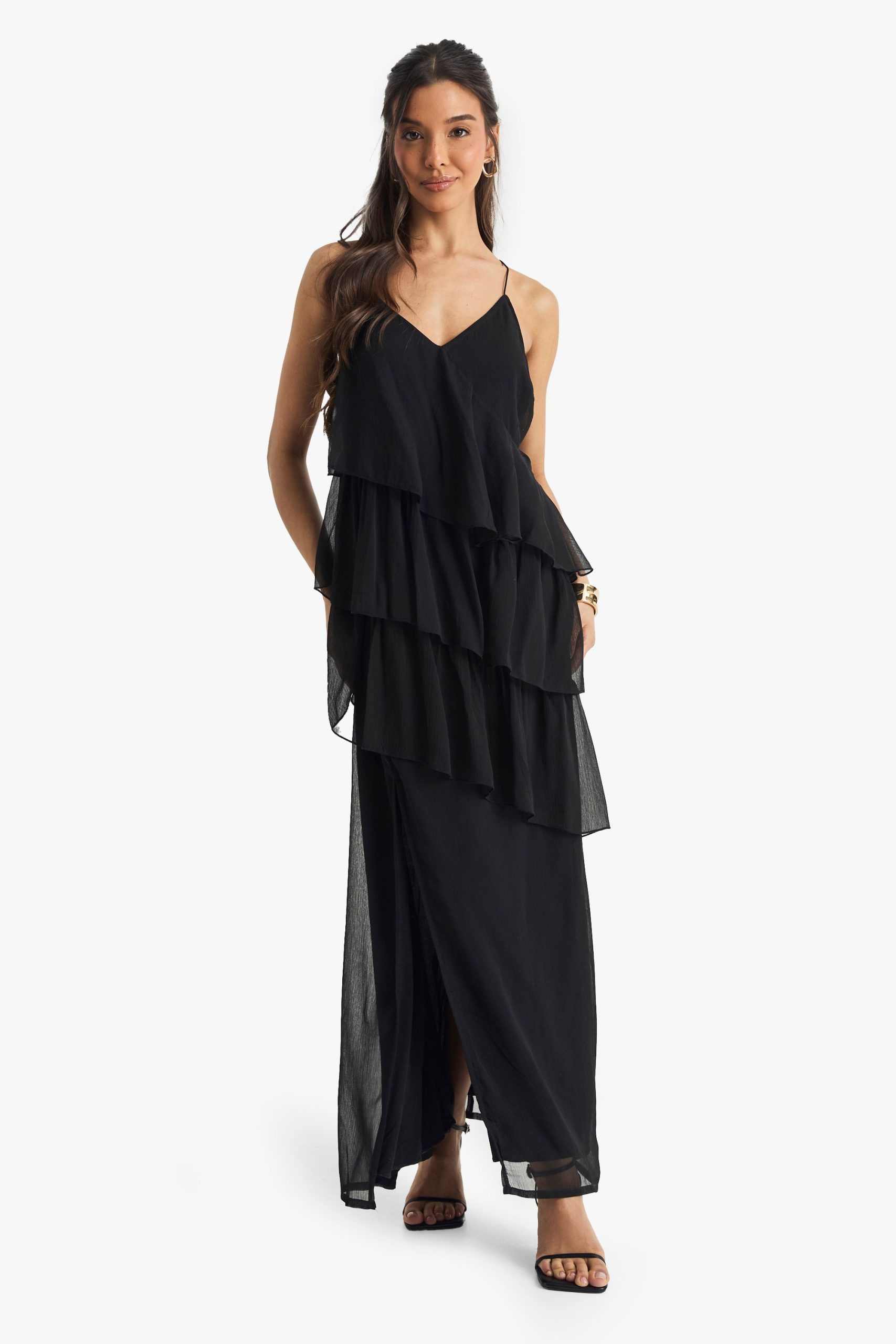 Chiffon Ruffle Cross Back Midaxi Dress - Image 3