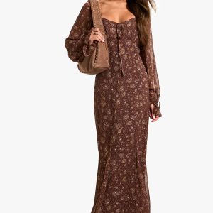 Ditsy Crinkle Chiffon Milkmaid Maxi Dress