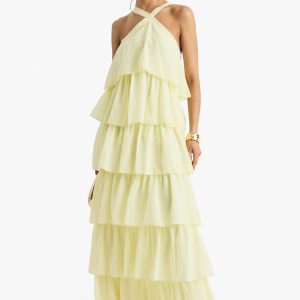 Chiffon Tiered Halterneck Maxi Dress