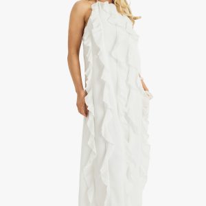 Chiffon Halterneck Ruffle Maxi Dress