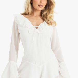 Chiffon Ruffle Godet Hem Playsuit