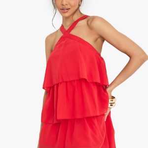 Chiffon Halterneck Layered Mini Dress