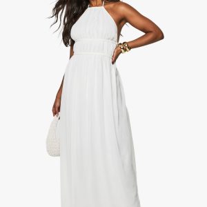 Chiffon Halterneck Ruched Maxi Dress