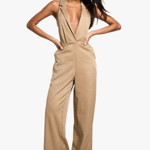 Tailored Plunge Wide Leg Jumpsuit