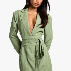 Textured Tailored Belt Detail Blazer dress