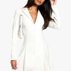 Tailored Hook & Eye Detail Cinched Waist Blazer dress