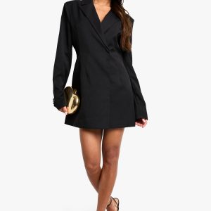 Structured Oversized Wrap Over Blazer Dress