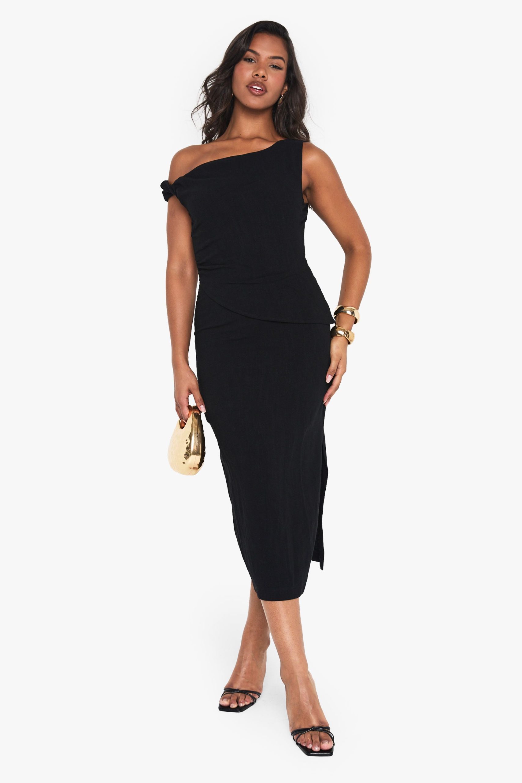 Linen Look Asymetric Midaxi Dress