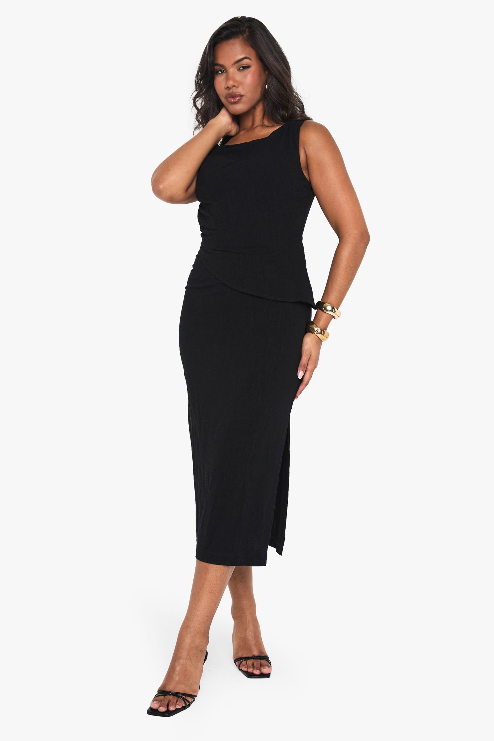 Linen Look Asymetric Midaxi Dress - Image 3