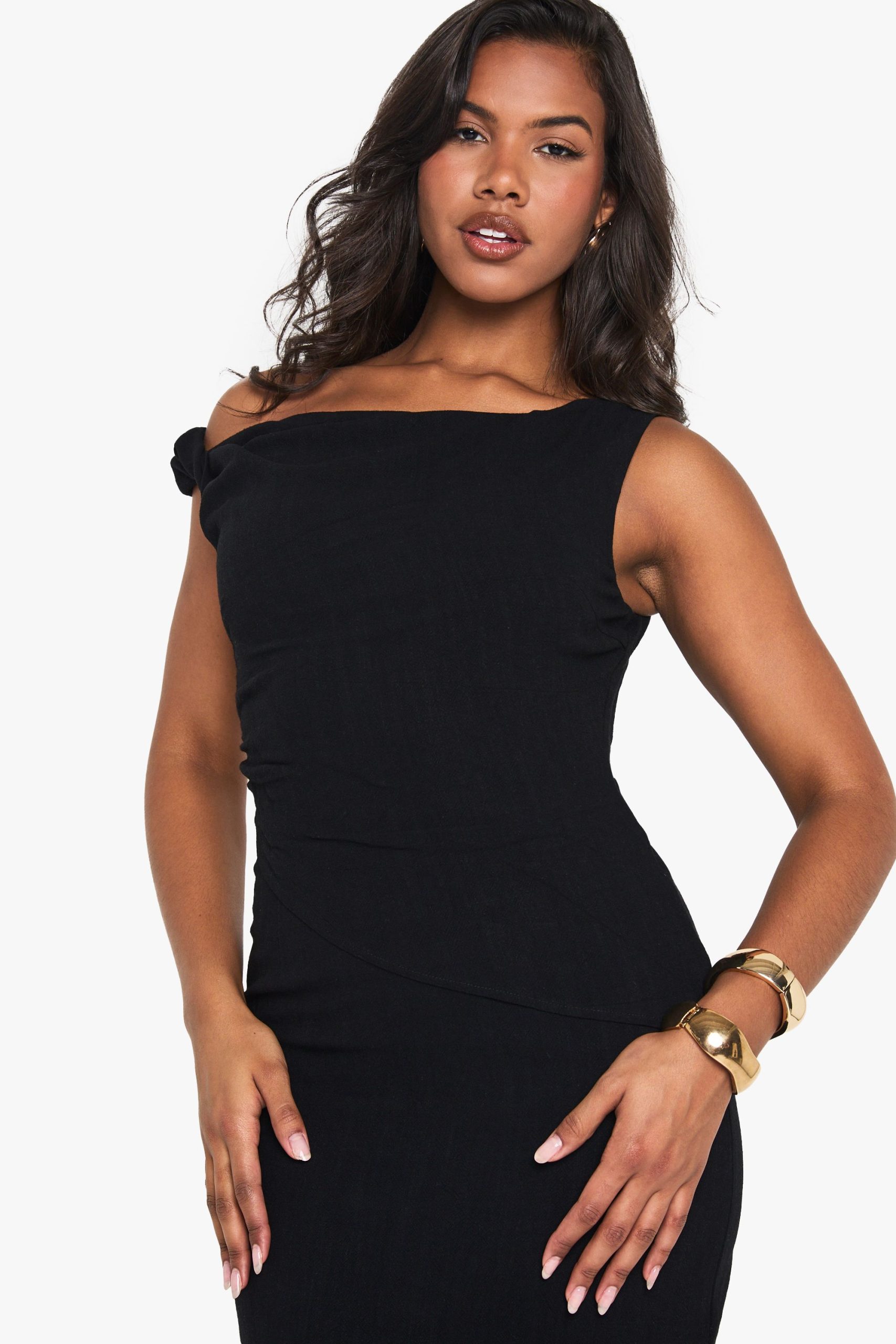 Linen Look Asymetric Midaxi Dress - Image 4
