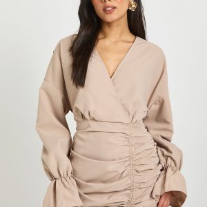Cotton Ruched Wrap Shirt Dress