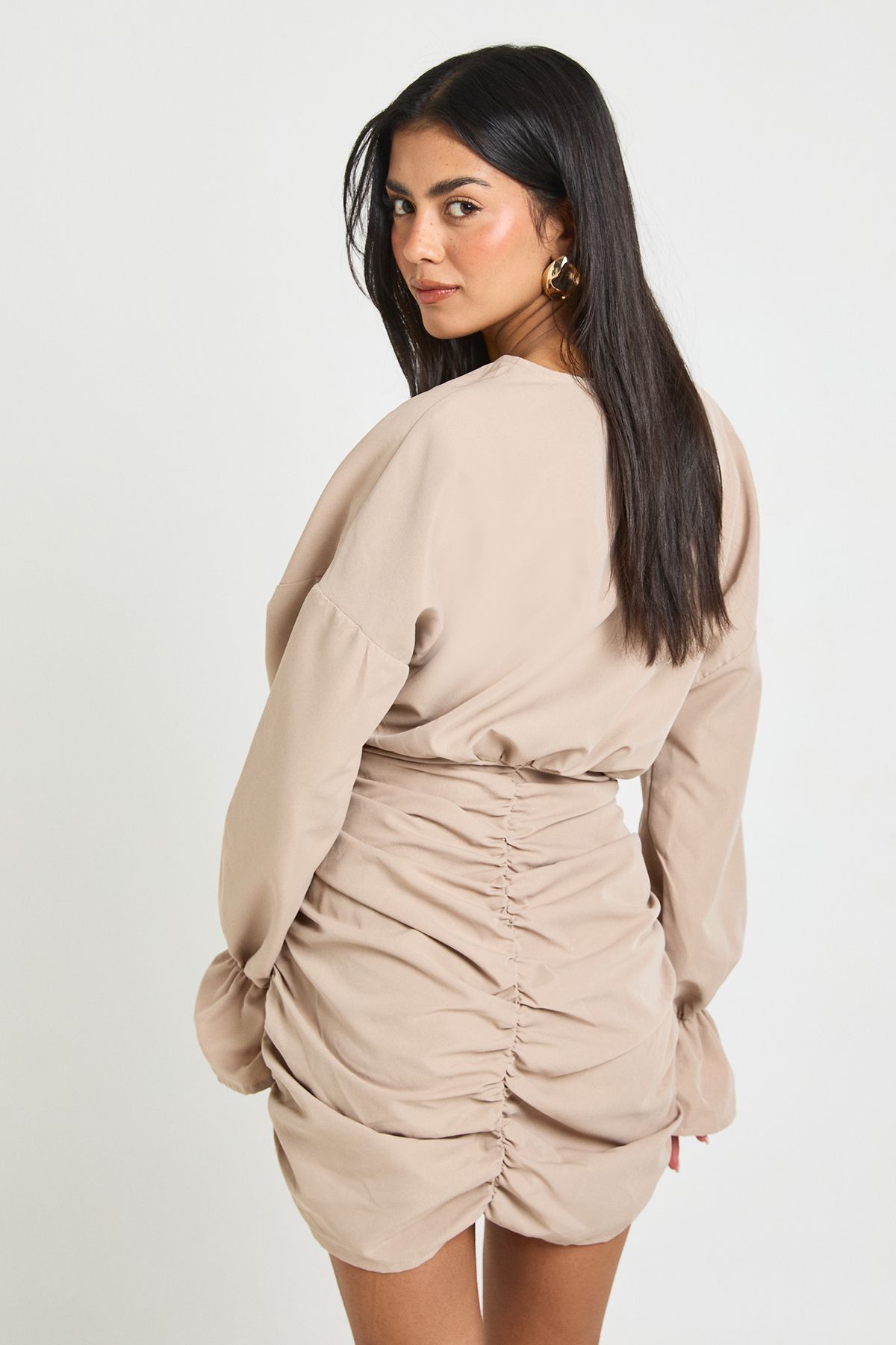 Cotton Ruched Wrap Shirt Dress - Image 2