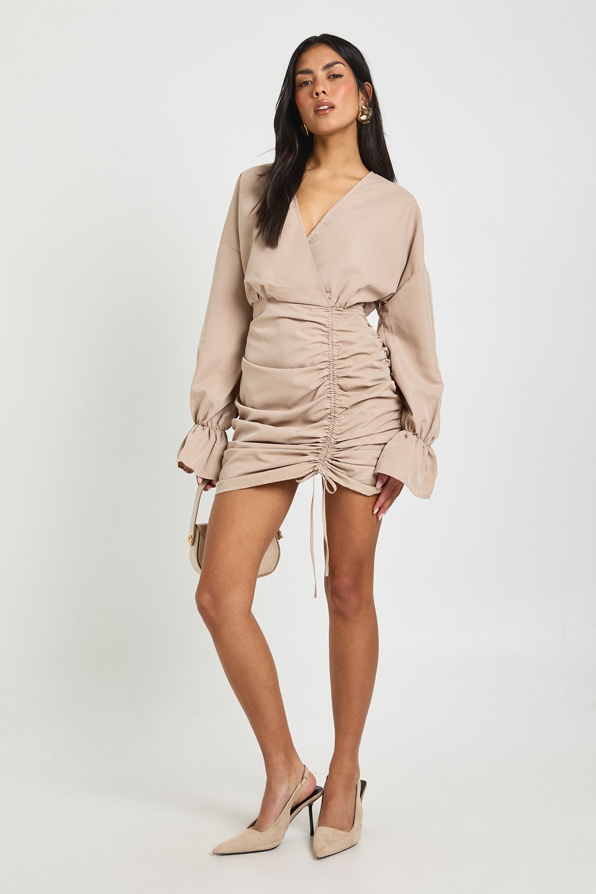 Cotton Ruched Wrap Shirt Dress - Image 3