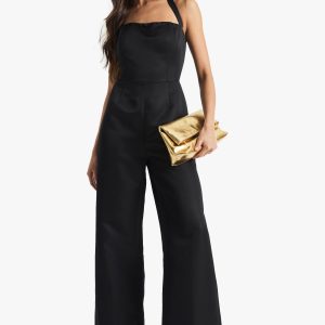 Premium Satin Halterneck Wide Leg Jumpsuit
