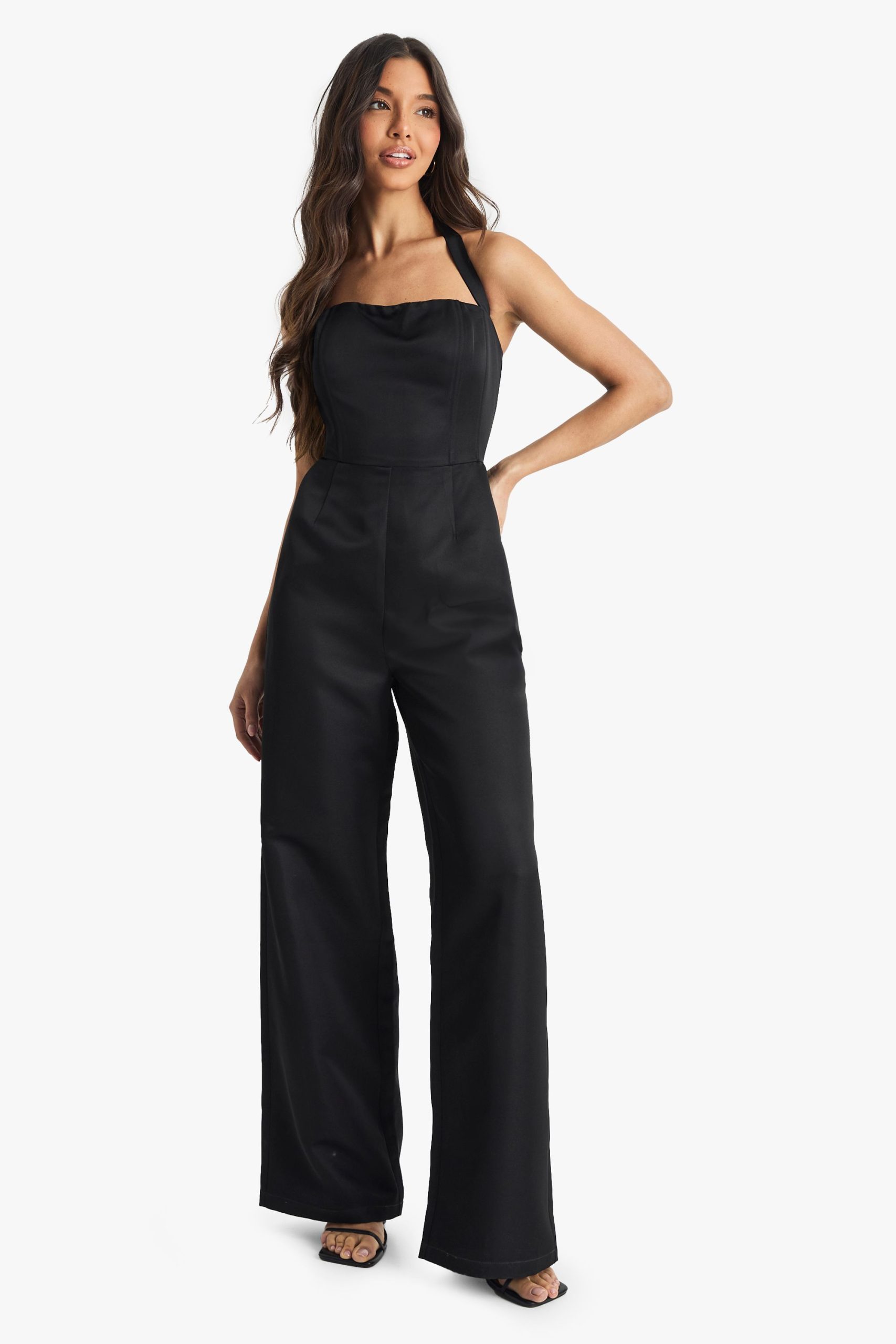 Premium Satin Halterneck Wide Leg Jumpsuit - Image 3