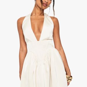 Satin Halterneck Boned Detail Volume Mini Dress