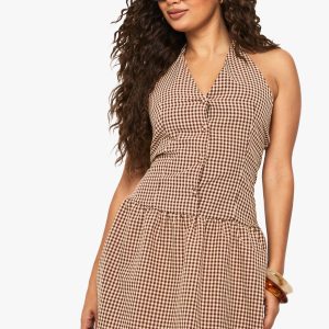 Gingham Halterneck Puffball Mini Dress
