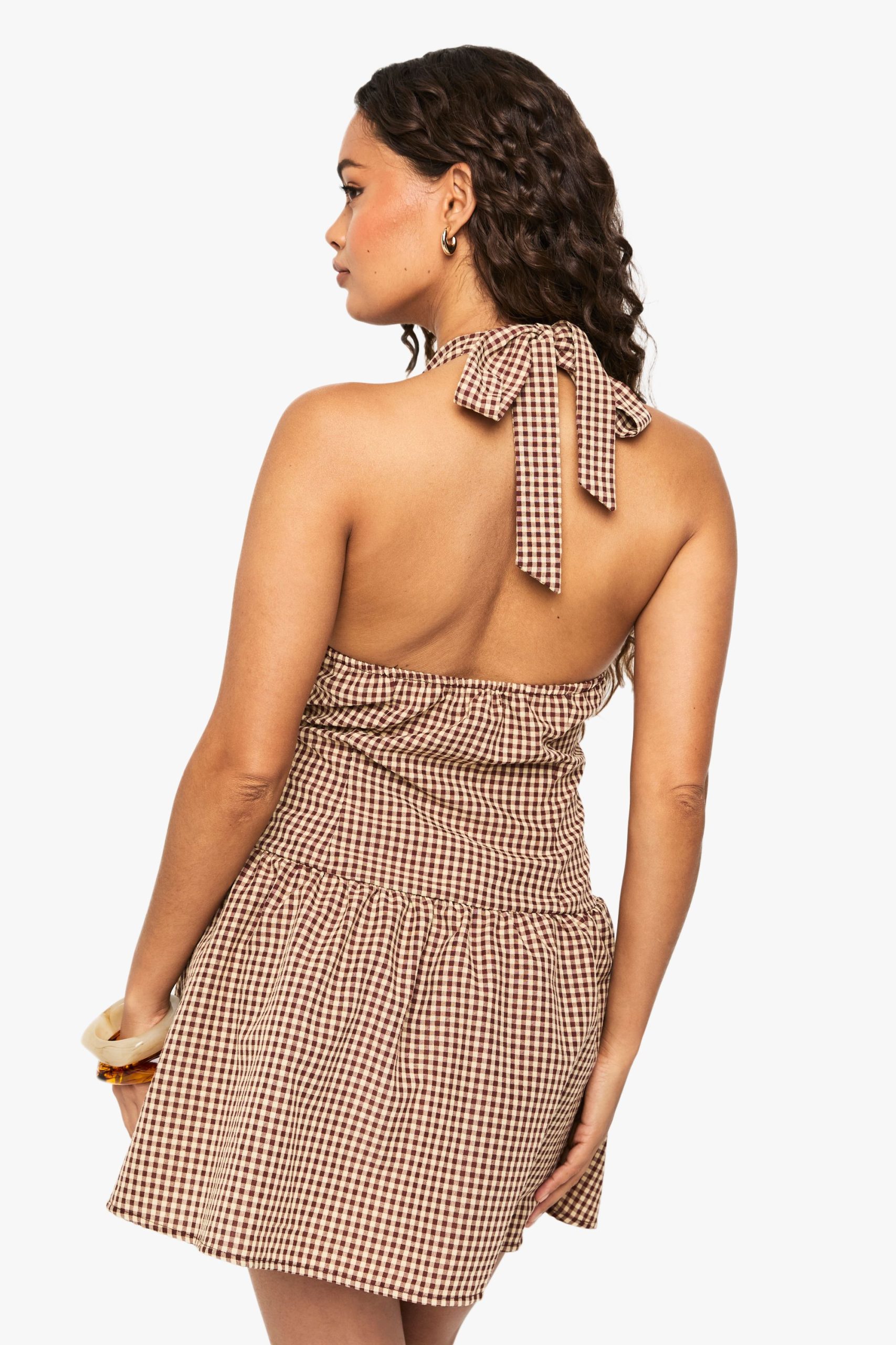 Gingham Halterneck Puffball Mini Dress - Image 2