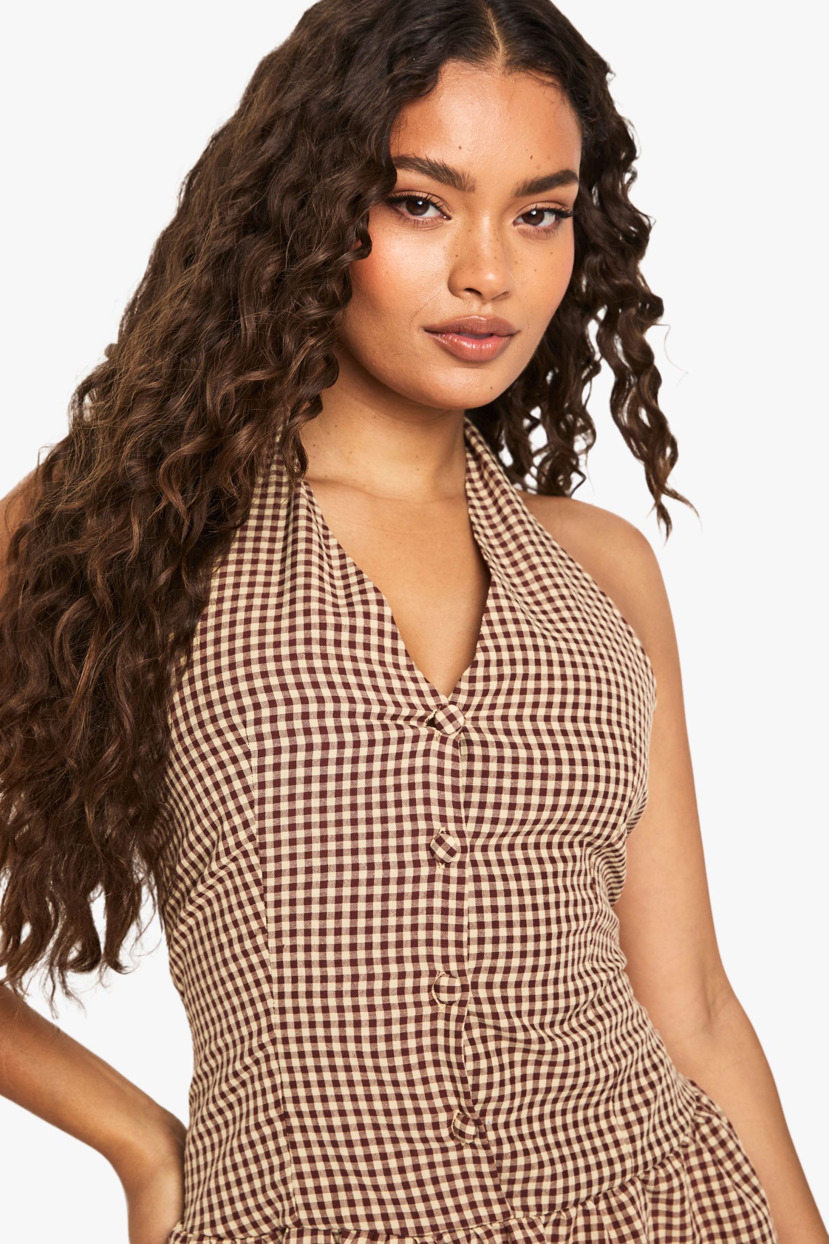 Gingham Halterneck Puffball Mini Dress - Image 4