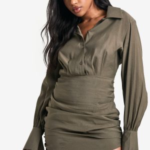 Ruched Detail Shirt Dress