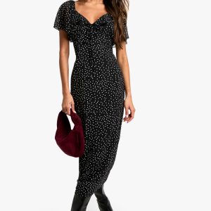 Polka Dot Angel Sleeve  Midaxi Dress