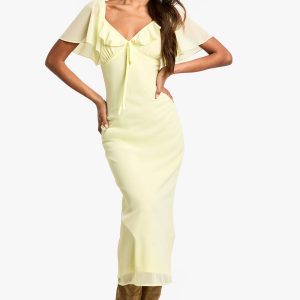 Angel Sleeve Chiffon Midaxi Dress