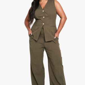 Plus Drawstring Waist Linen Look Trouser