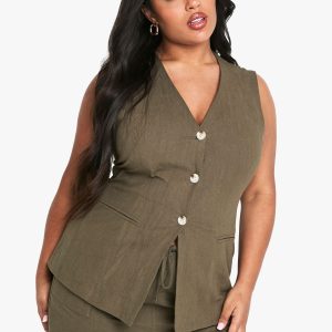 Plus Halter Textured Linen Look Waistcoat