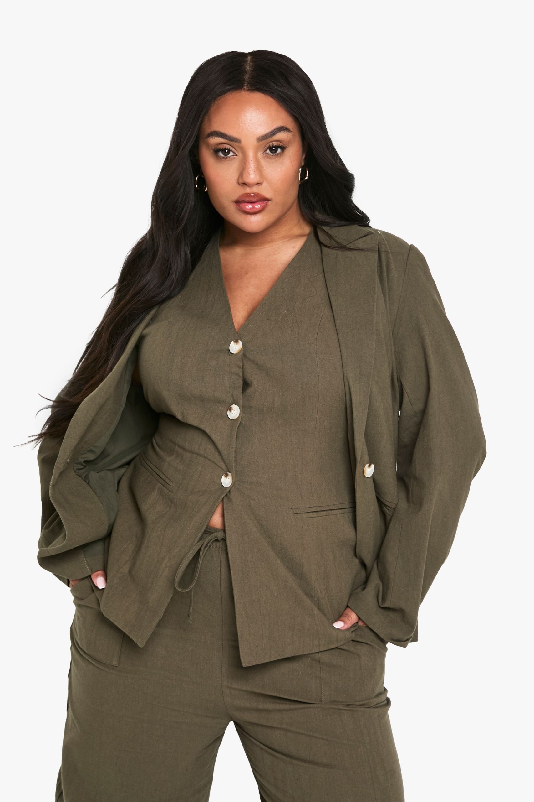 Plus Halter Textured Linen Look Waistcoat - Image 3