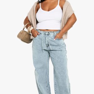 Plus Elasticated Back Tie Drawstring Straight Leg Jean