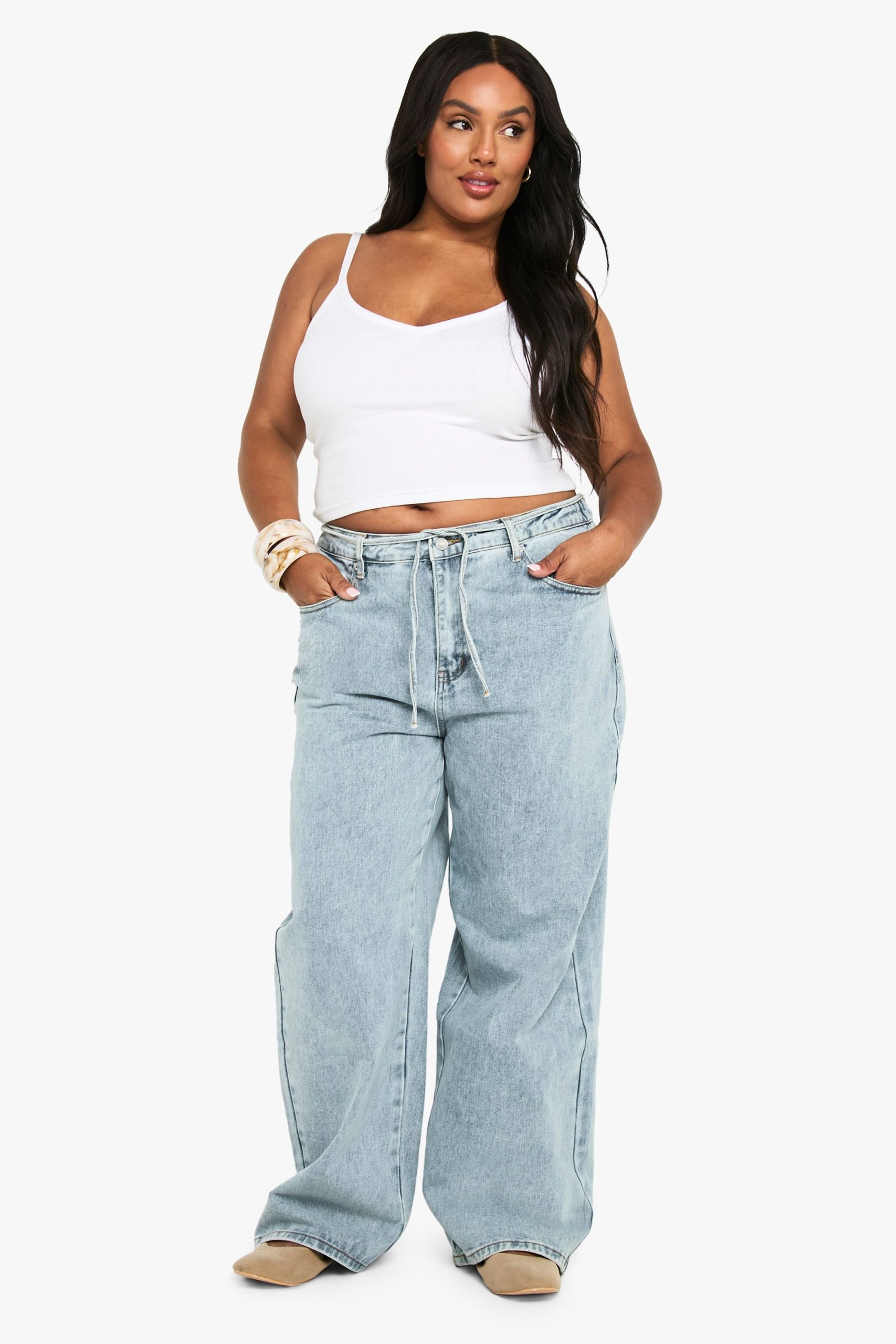 Plus Elasticated Back Tie Drawstring Straight Leg Jean - Image 3