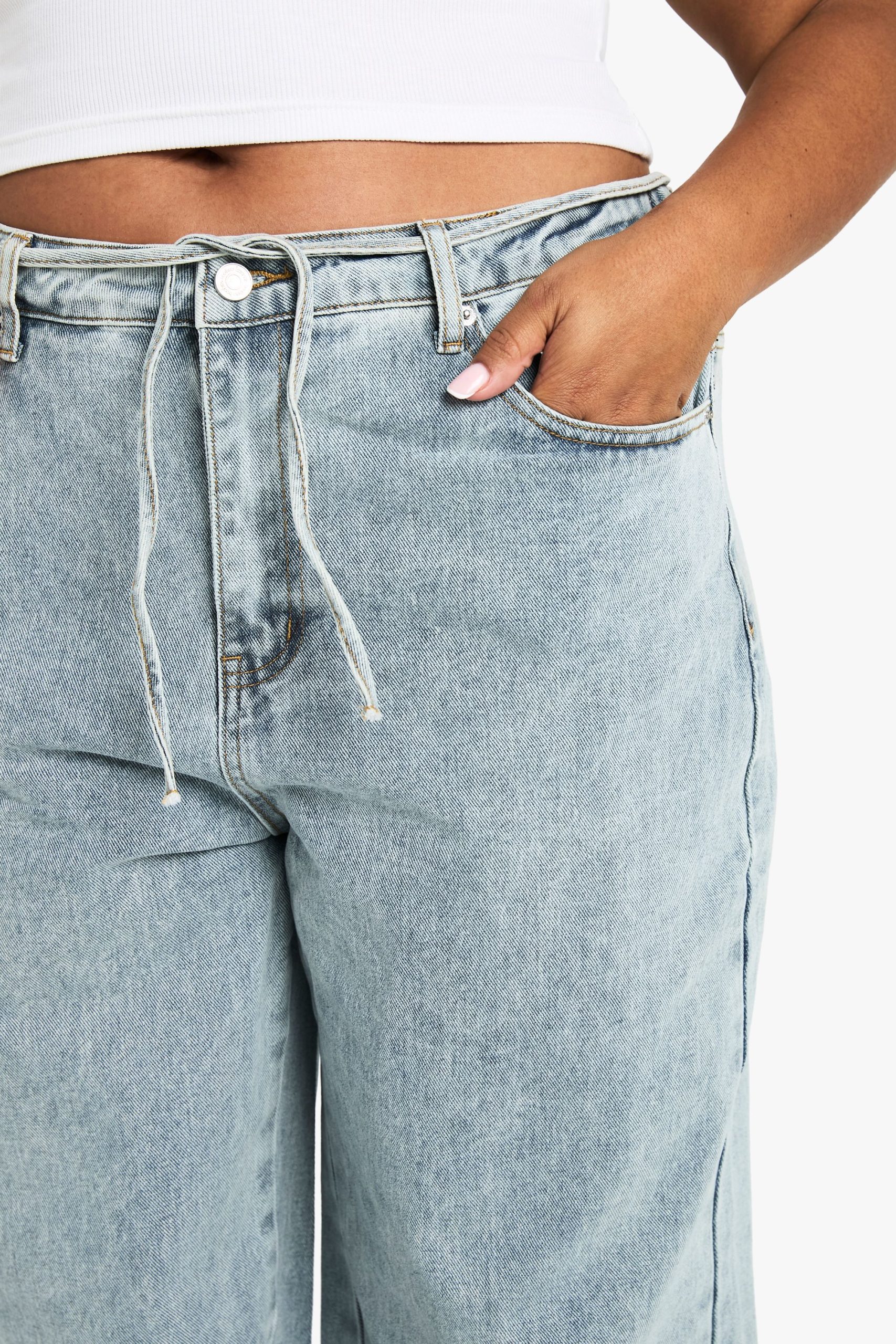 Plus Elasticated Back Tie Drawstring Straight Leg Jean - Image 4