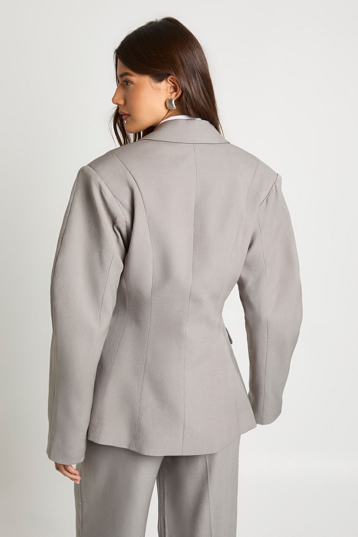 Woven Tailored Barrel Sleeve Wrap Blazer - Image 2