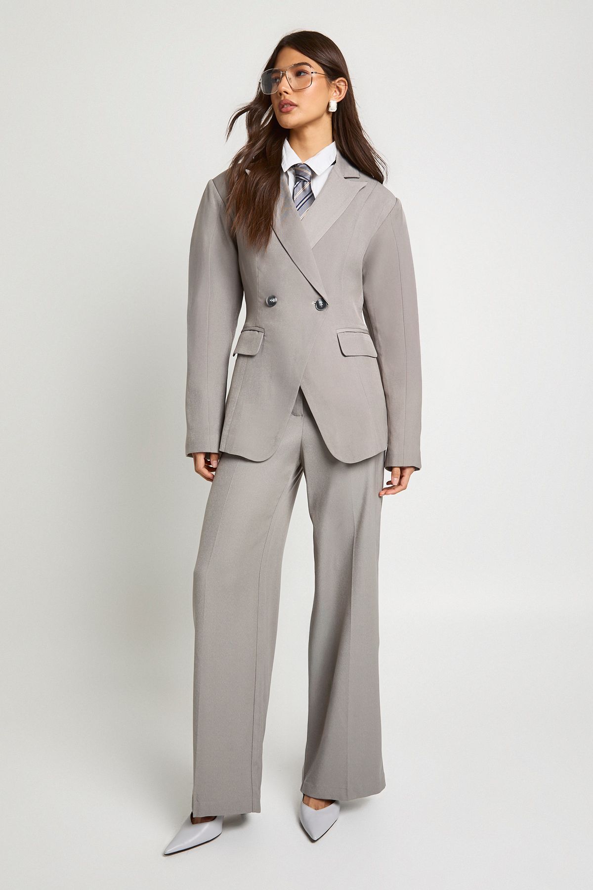 Woven Tailored Barrel Sleeve Wrap Blazer - Image 4
