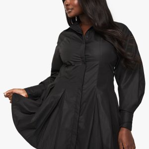 Plus Seam Detail Volume Sleeve Shirt Dress
