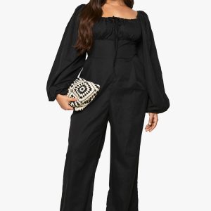 Plus Milkmaid Long Sleeve Jumpsuit