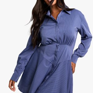 Plus Stripe Corset Detail Shirt Dress