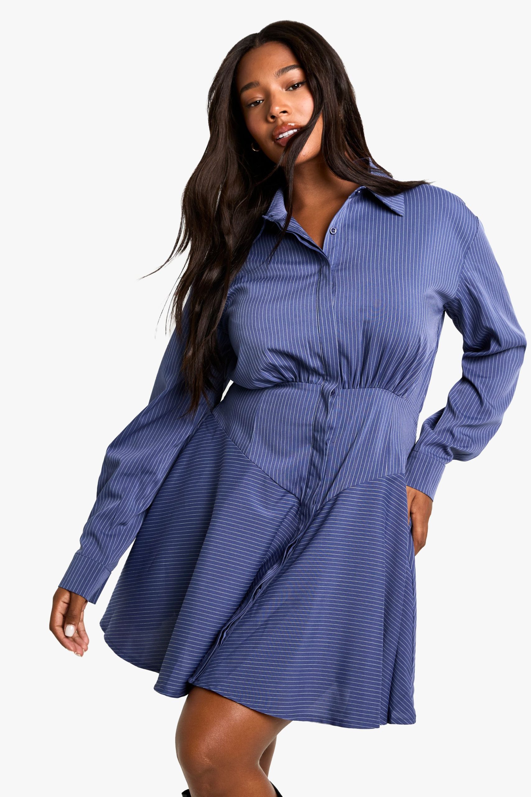 Plus Stripe Corset Detail Shirt Dress