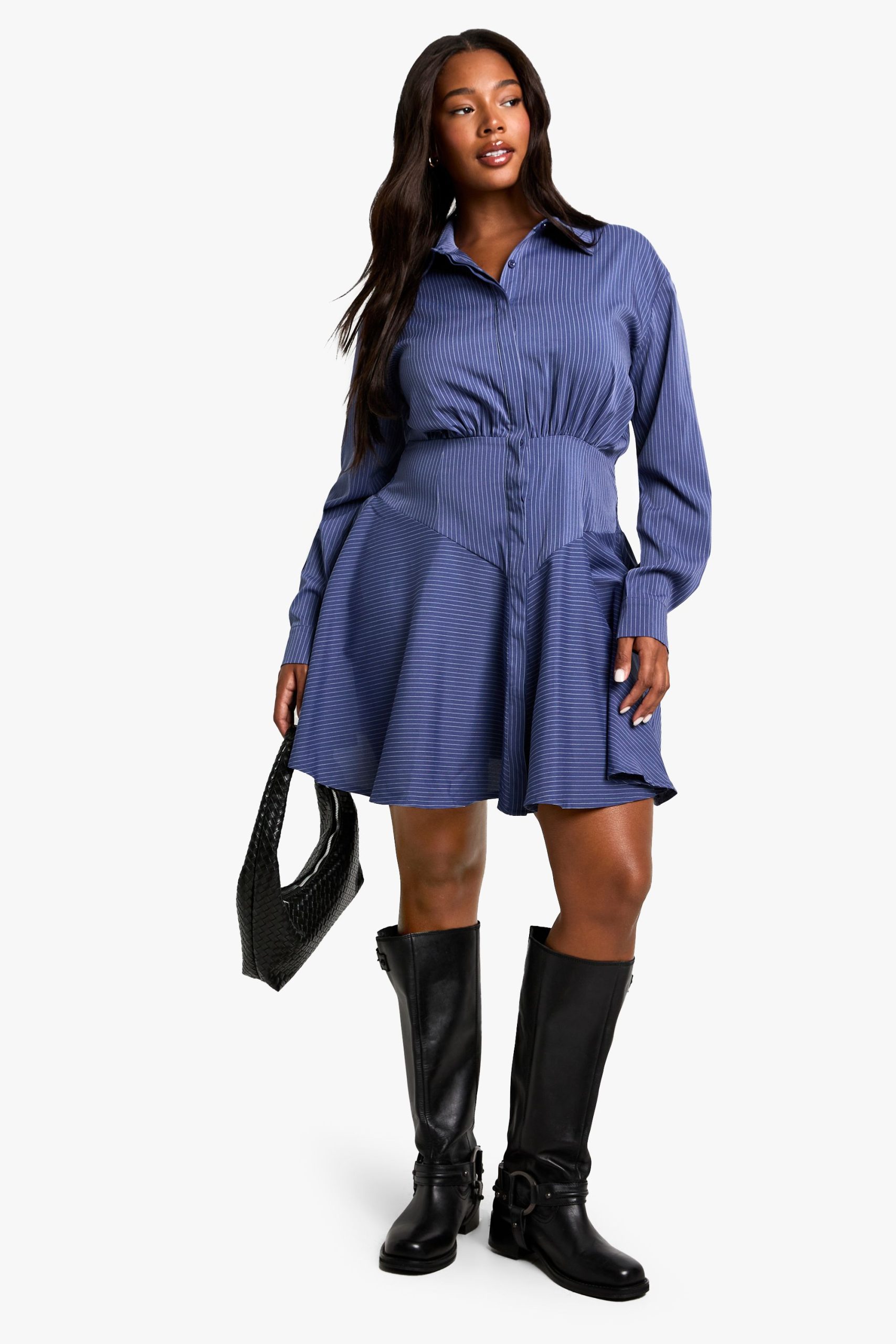 Plus Stripe Corset Detail Shirt Dress - Image 3