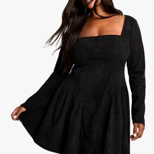 Plus Cord Milkmaid Skater Dress