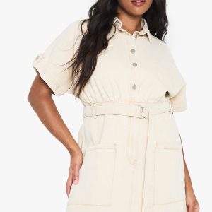 Plus Denim Utility Belt Shift Dress