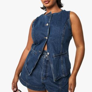 Plus Denim Longline Waistcoat