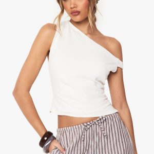 Twist Detail Off The Shoulder Linen Look Crop Top