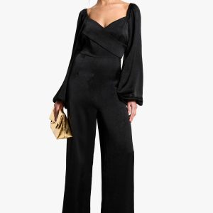 Textured Satin Wrap Jumpsuit
